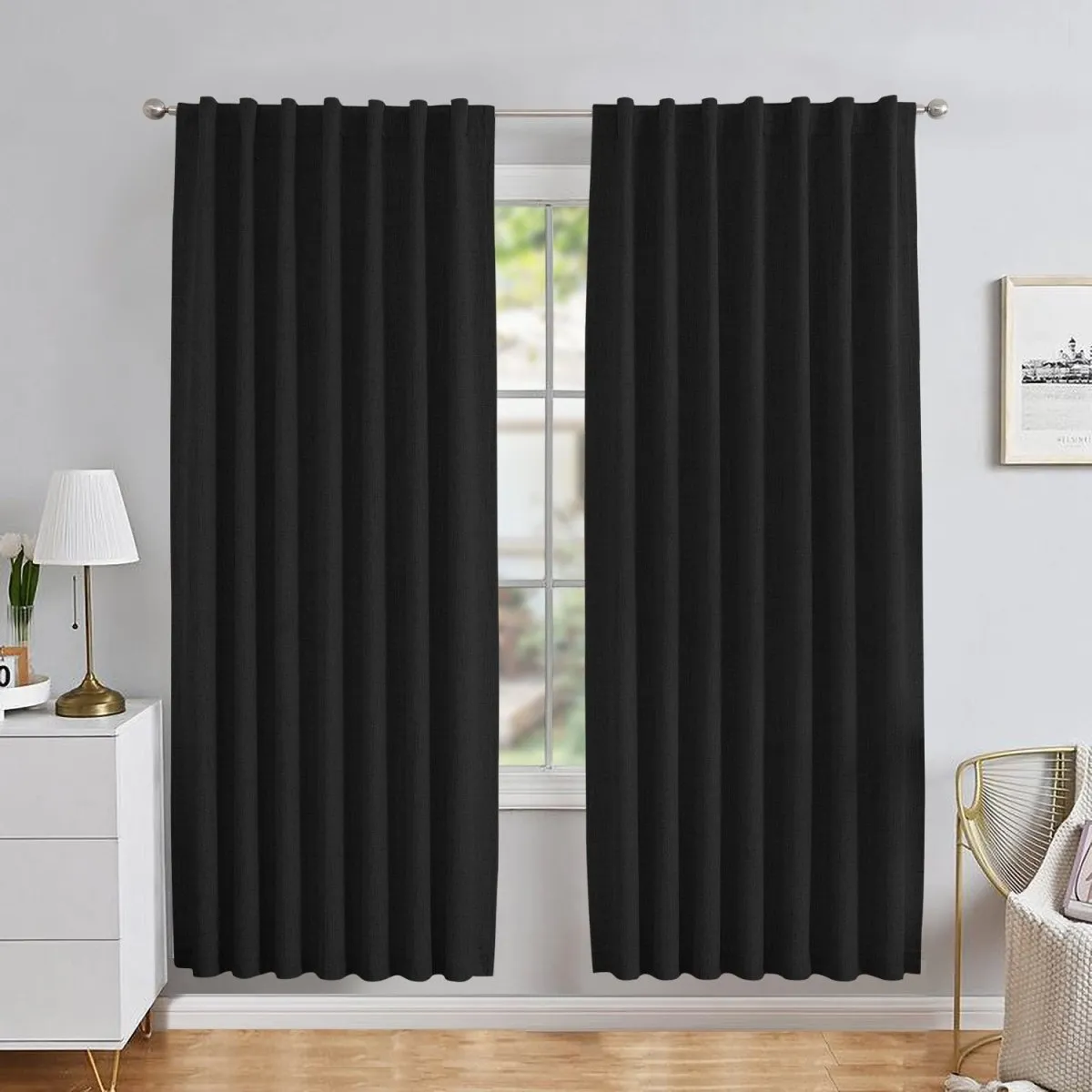 Joydeco Custom Linen Blackout Back Tab Rod Pocket Curtains