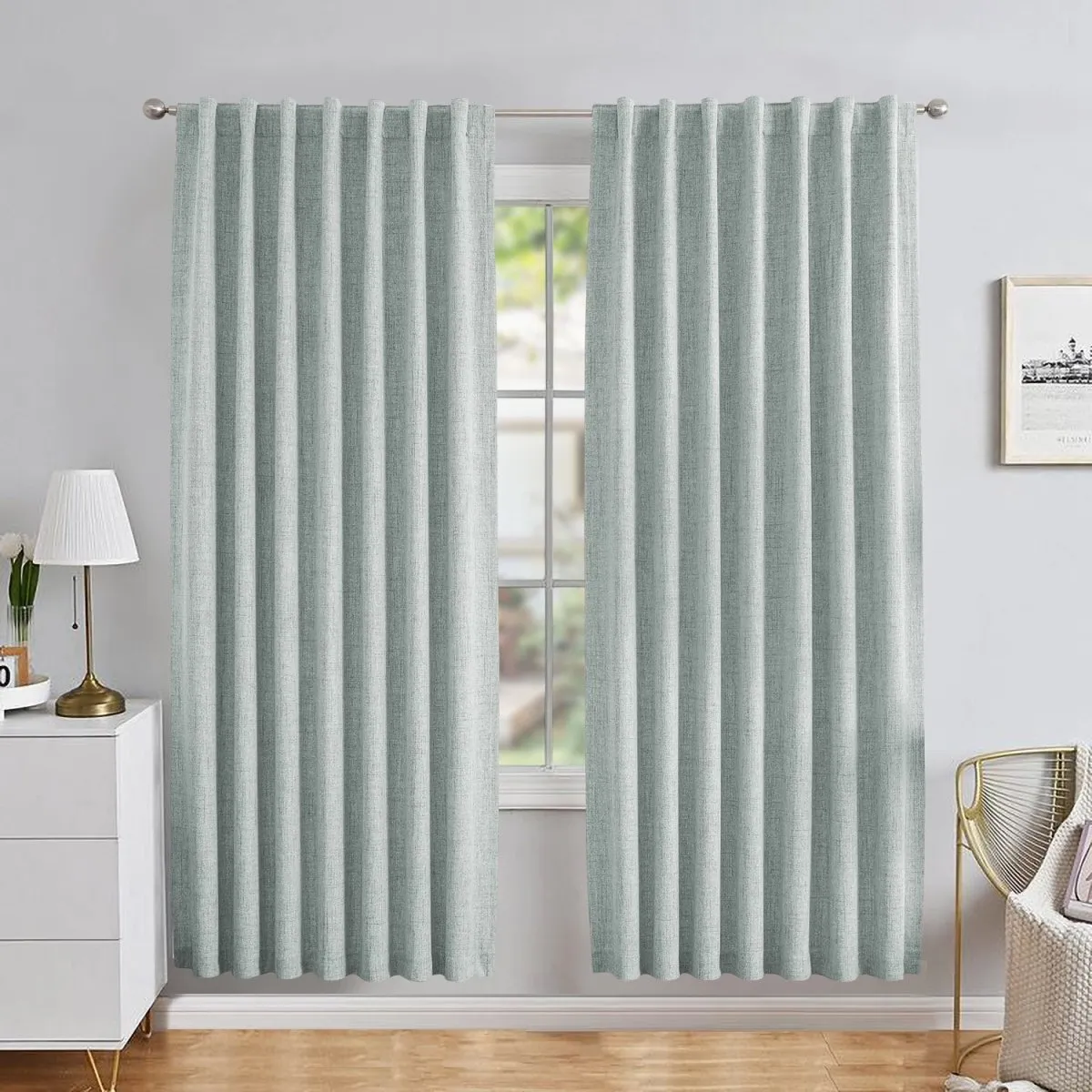 Joydeco Custom Linen Blackout Back Tab Rod Pocket Curtains