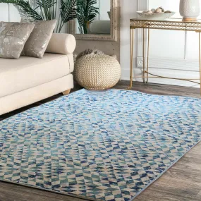 Kaleido Vintage Geometric Pattern Area Rug (Blue/Cream)