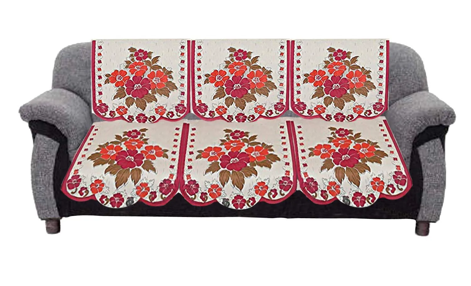 Kuber Industries Flower Cotton 7 Piece 5 Seater Sofa Cover with Center Table Cover (Pink and Cream) - CTKTC022291