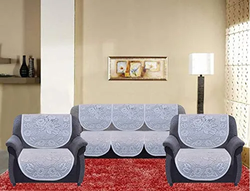 Kuber Industries Self Cotton 5 Seater Sofa Cover|Set of 6 Piece (White)