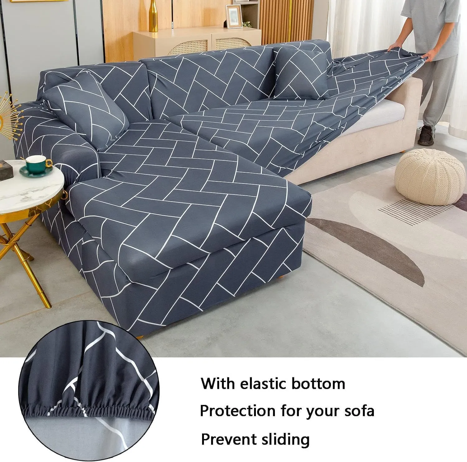 L Shape Sofa Cover - Hexa Grey