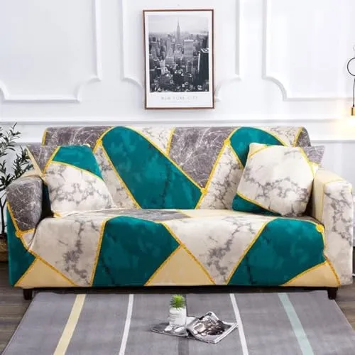 Lukzer 3 Seater Universal Stretchable Sofa Cover for Stylish Protection with 2 Cushion Cover (Colorful Marble Design/ 180-230cm/Multicolor/Polyester)