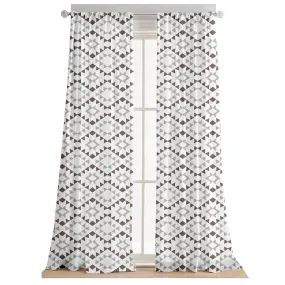 Lushomes curtains 8 feet long set of 2, door curtains 8 ft, door curtain, curtains for bedroom, Semi sheer curtains, rod pocket curtains (Pack of 2, 57x96 Inch, Black Grey Geomertic)