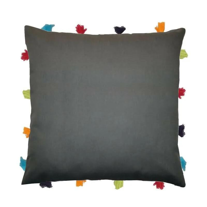 Lushomes Cushion Cover with Tassels & Pom Poms Perfect for Sofas (Multi Colors,14x14 inches)