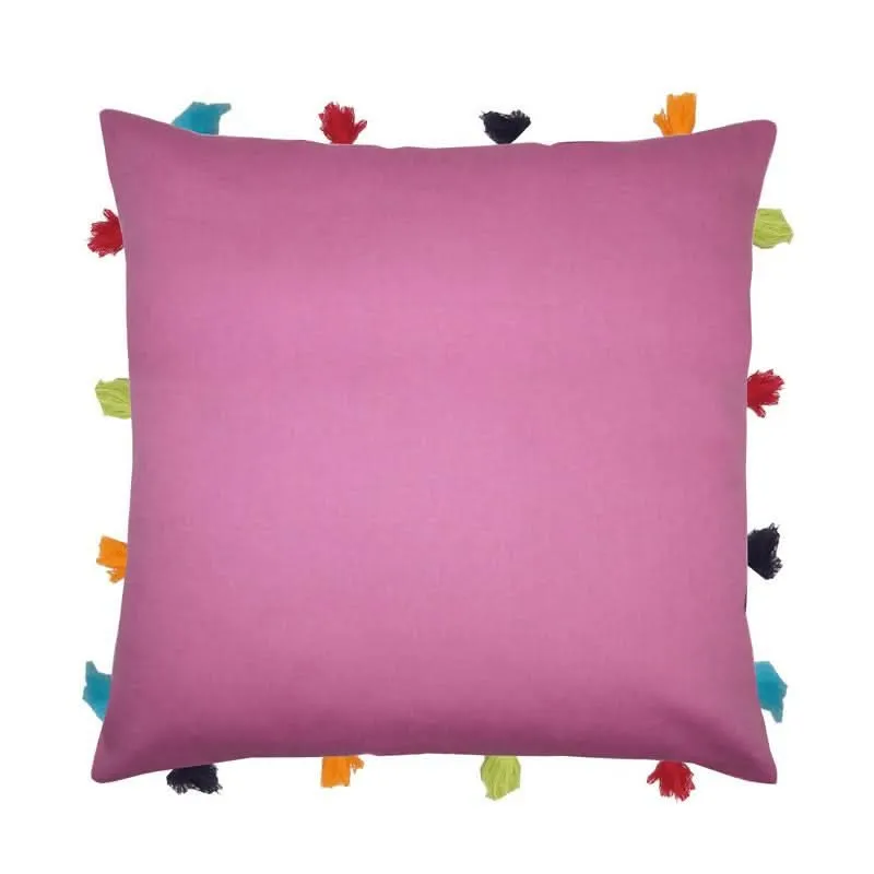 Lushomes Cushion Cover with Tassels & Pom Poms Perfect for Sofas (Multi Colors,14x14 inches)