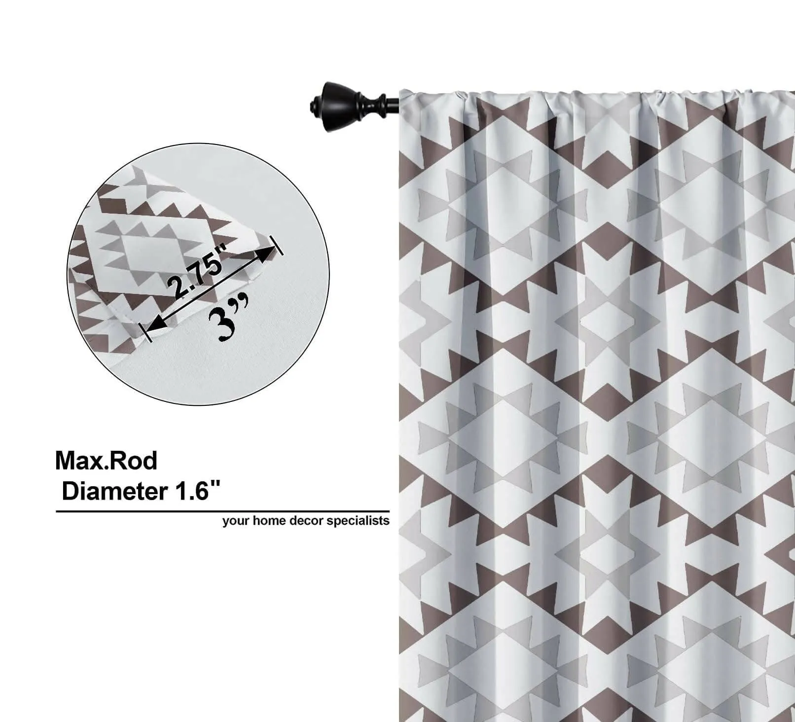 Lushomes "Black Grey Geometric Semi-Sheer Window Curtains Set - Pack of 2 (57x72 Inch)"