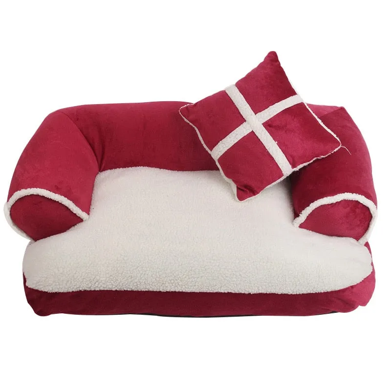 Luxury Soft Fleece Sofa Bed With Pillow Cozy Dog Bed