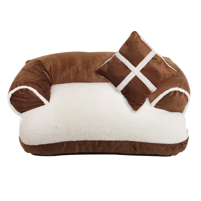 Luxury Soft Fleece Sofa Bed With Pillow Cozy Dog Bed