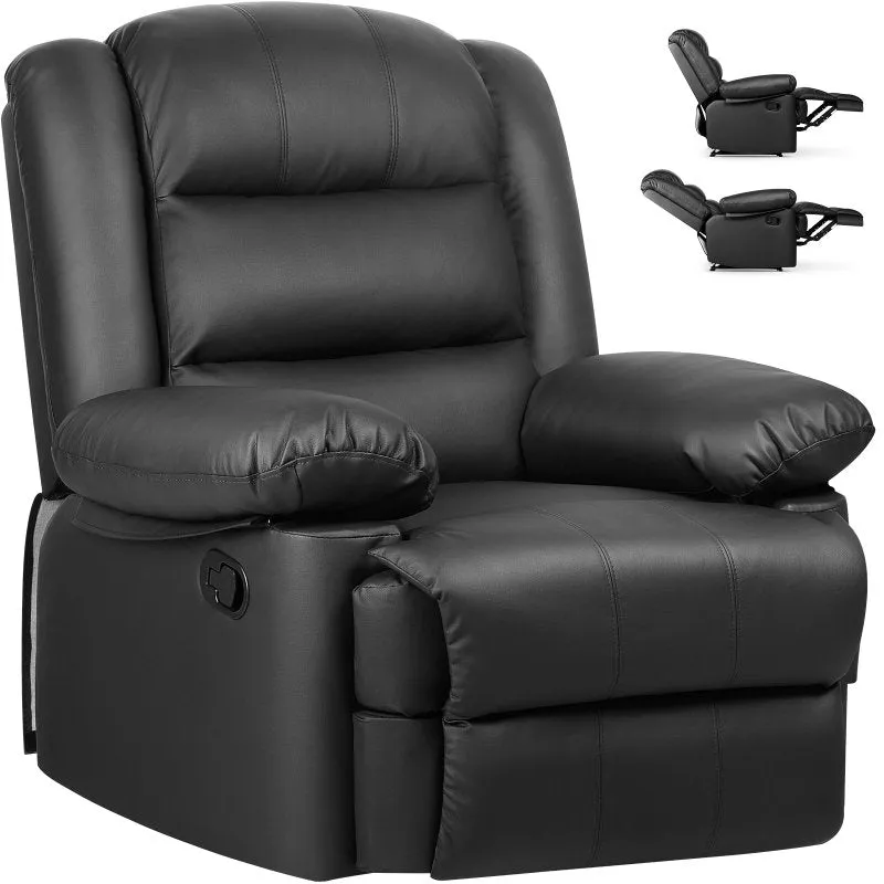 Manual Reclining Sofa with Padded Seat and Backrest, PU Leather Covered, Foldable Legrest, Reclining from 110°-160°