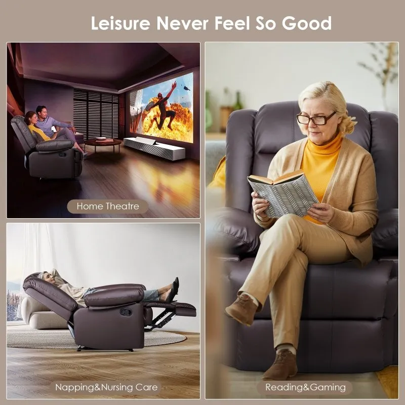 Manual Reclining Sofa with Padded Seat and Backrest, PU Leather Covered, Foldable Legrest, Reclining from 110°-160°