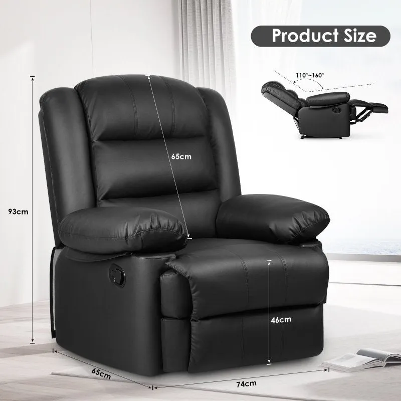 Manual Reclining Sofa with Padded Seat and Backrest, PU Leather Covered, Foldable Legrest, Reclining from 110°-160°