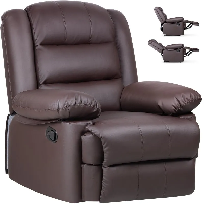 Manual Reclining Sofa with Padded Seat and Backrest, PU Leather Covered, Foldable Legrest, Reclining from 110°-160°