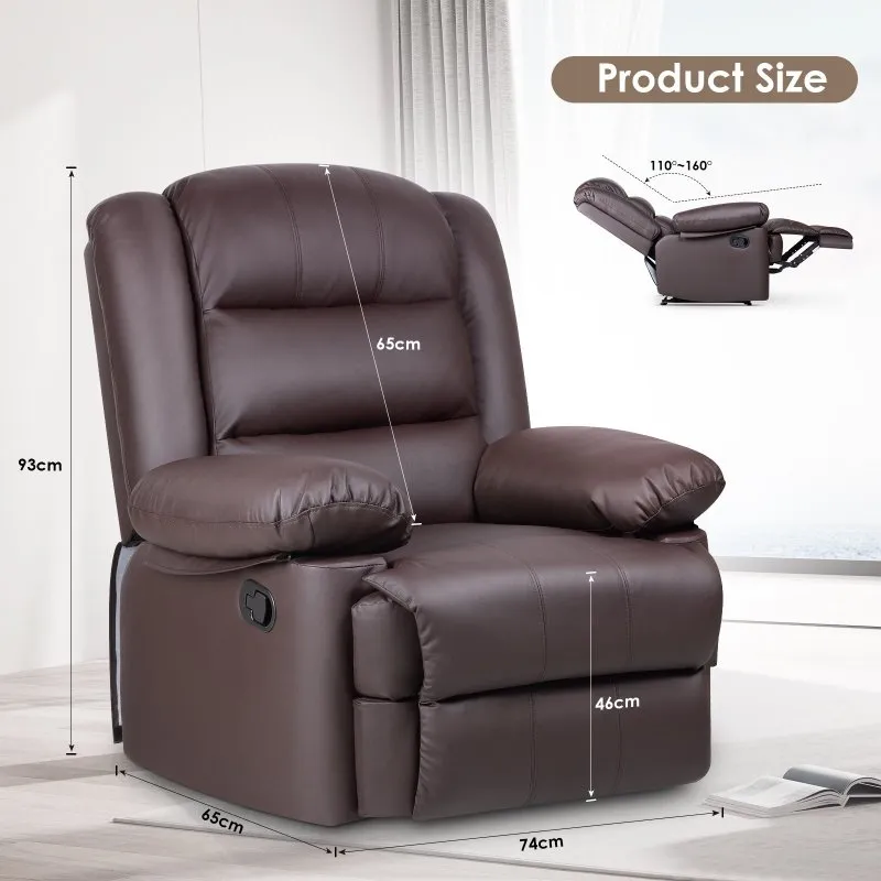 Manual Reclining Sofa with Padded Seat and Backrest, PU Leather Covered, Foldable Legrest, Reclining from 110°-160°