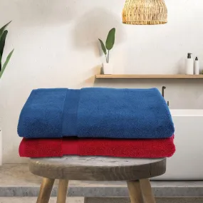 Miorah Bath Towel (Blue & Red) - Set Of Two