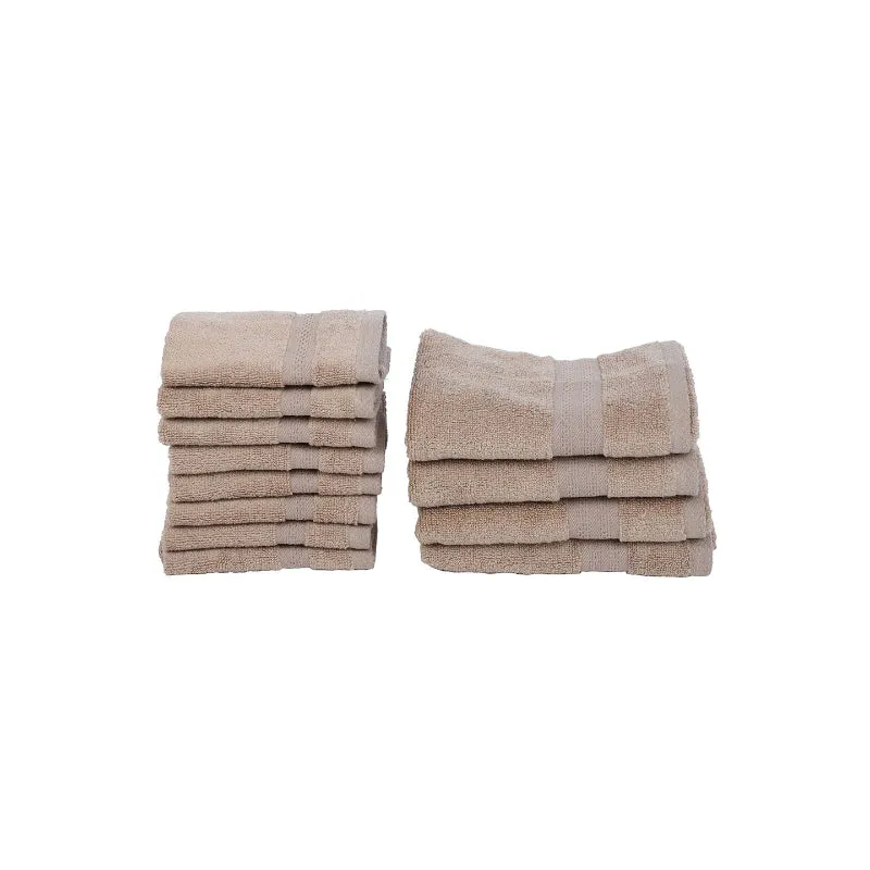 Miorah Hand & Face Towel Combo (Beige) - Set Of Twelve