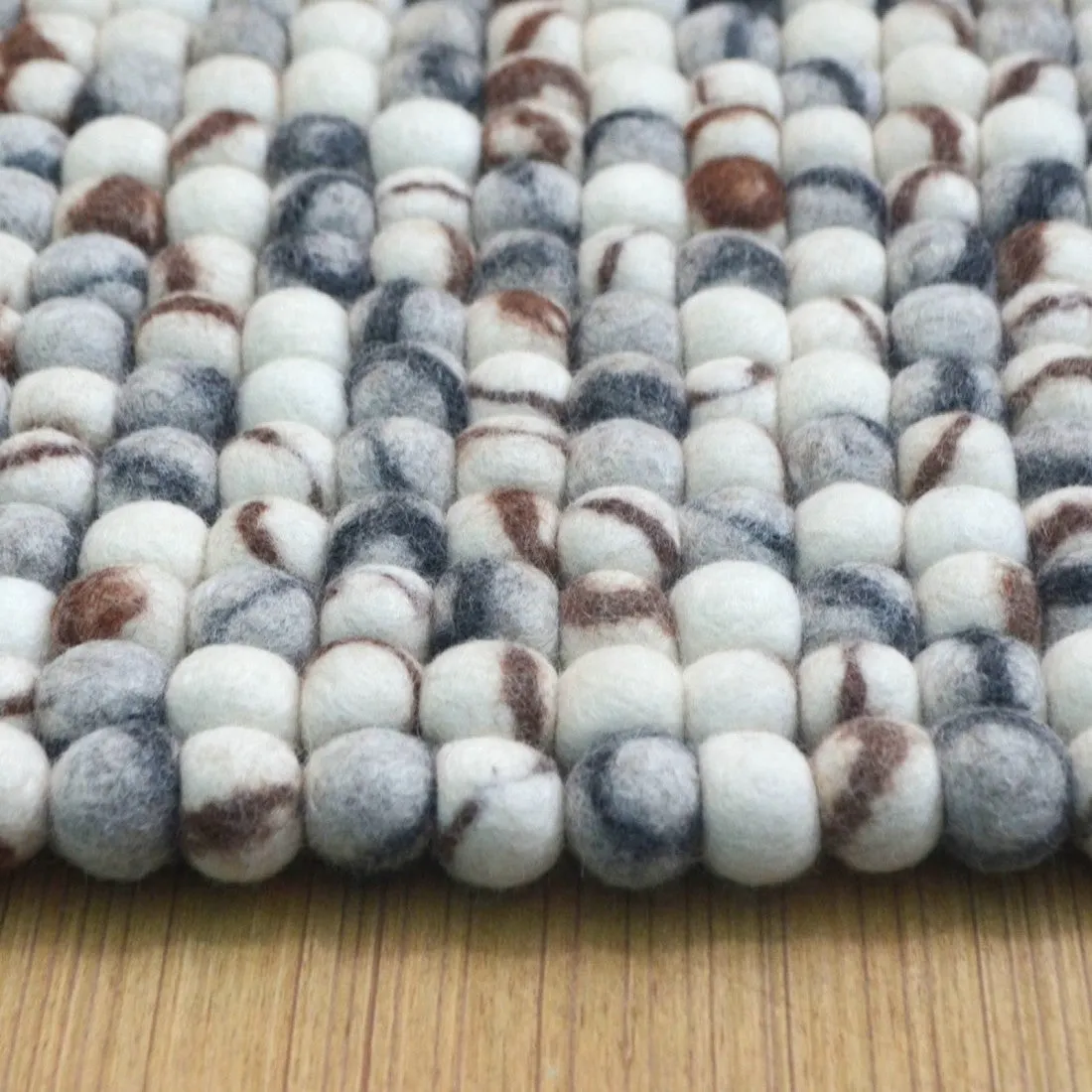 Natural Brown and Grey Felt Ball Rug