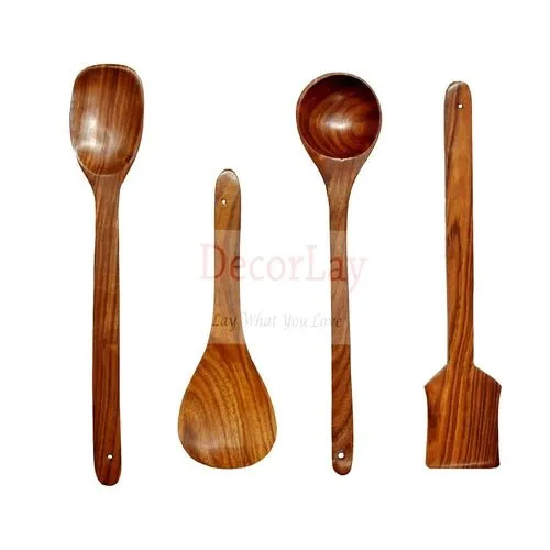 Natural Wooden Non-Stick Serving & Cooking Spoon Set of 4