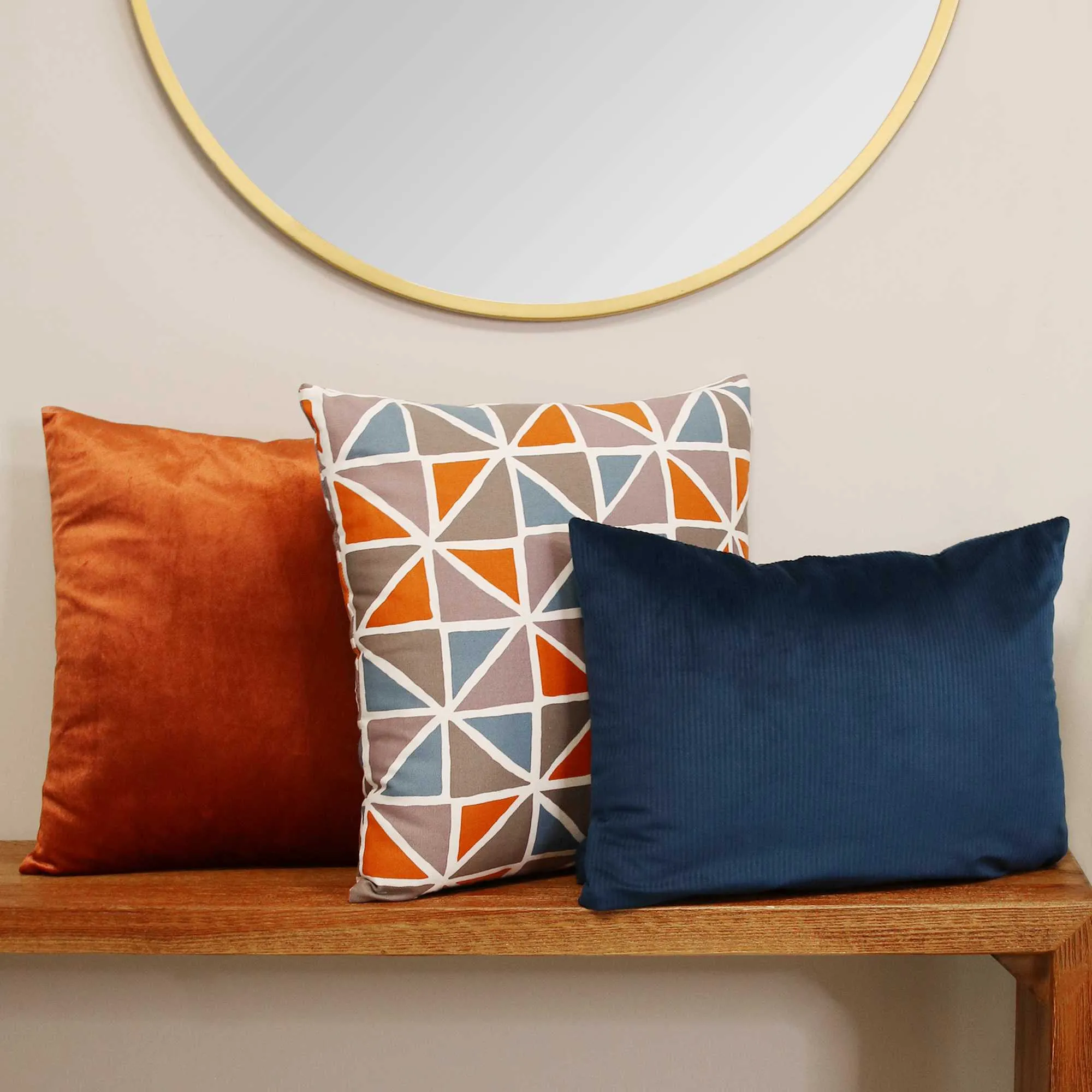 ORANGE AND BLUE GEOMETRIC DESIGN SQUARE PILLOW