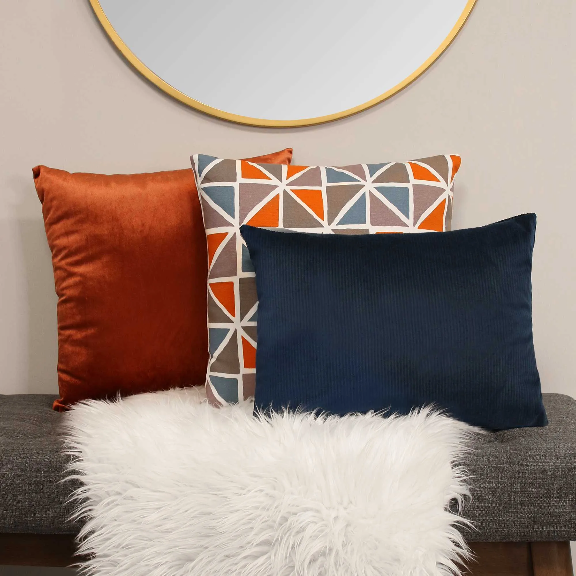 ORANGE AND BLUE GEOMETRIC DESIGN SQUARE PILLOW