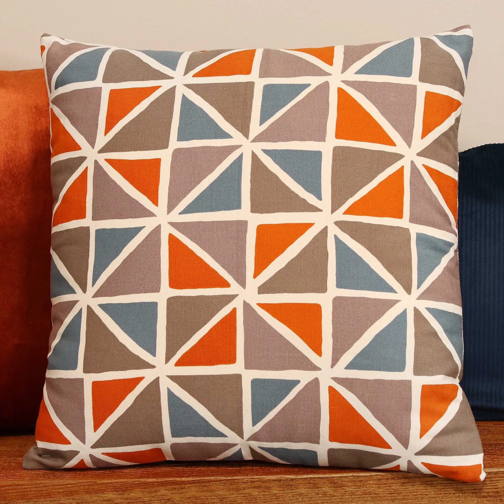 ORANGE AND BLUE GEOMETRIC DESIGN SQUARE PILLOW