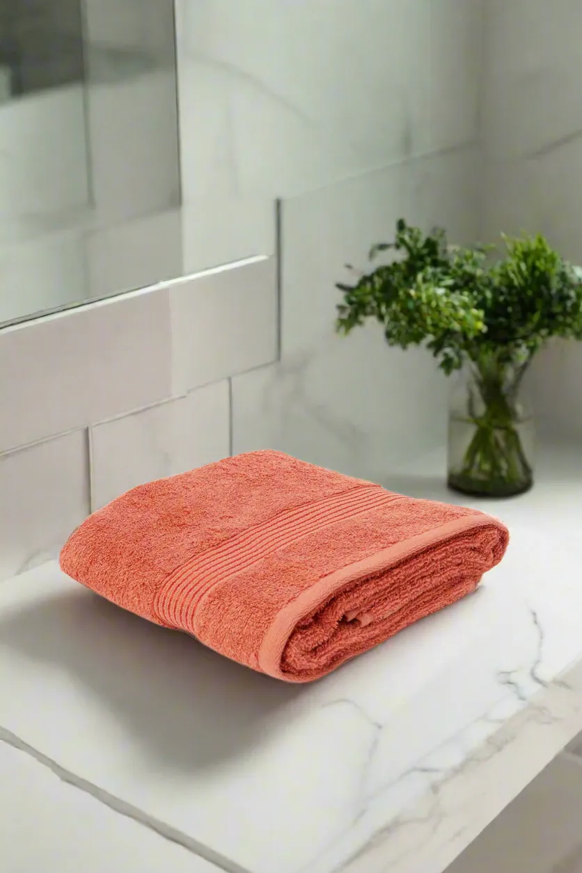 Orange Soft Bath Towel With Viscose Border