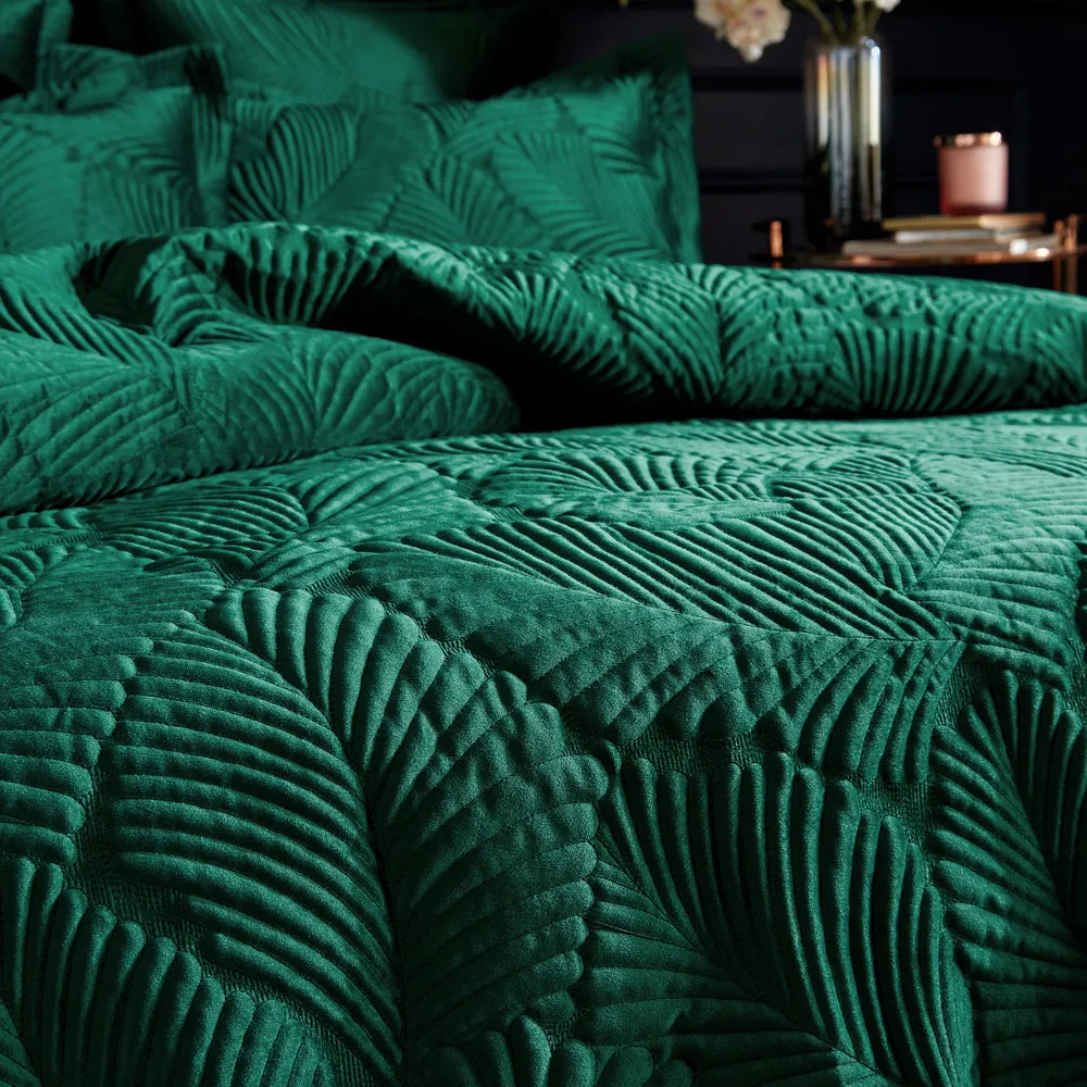 Palmeria Quilted Velvet Duvet Cover Set Emerald