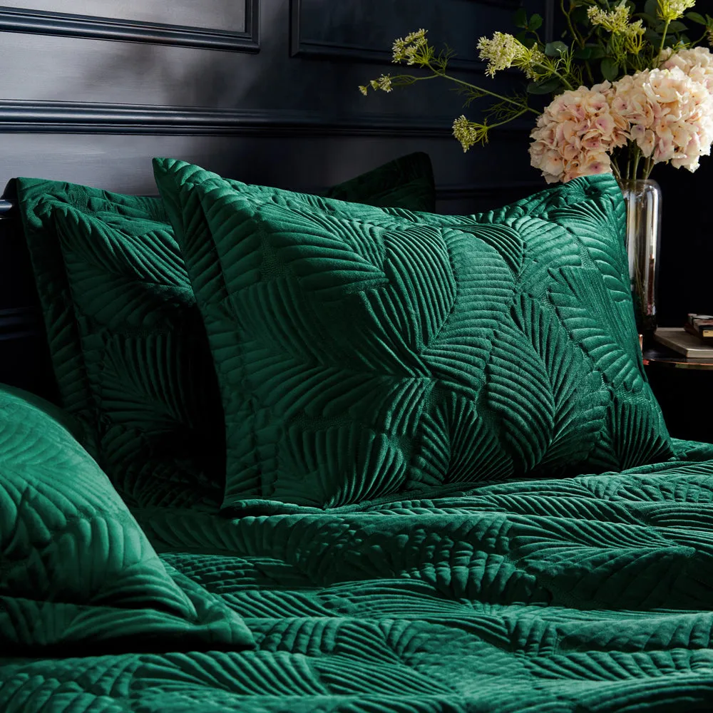 Palmeria Quilted Velvet Duvet Cover Set Emerald