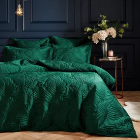 Palmeria Quilted Velvet Duvet Cover Set Emerald