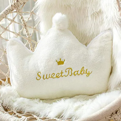 Peach Cuddle Cute Crown Shaped Cot Cushion for Kids Room and Nursery (Pack of 1 , Sweet Baby) Living Room , Bedroom , Luxury Furnishing for Kids Room , Fluffy Fur Cushion