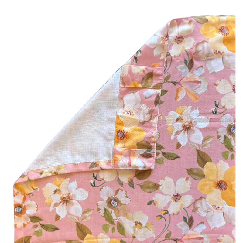 Pink Floral Cotton Door Curtain | 84 x 48 inches