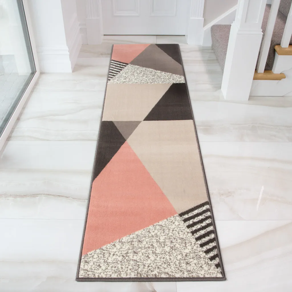 Pink Grey Modern Geometric Bedroom Rug