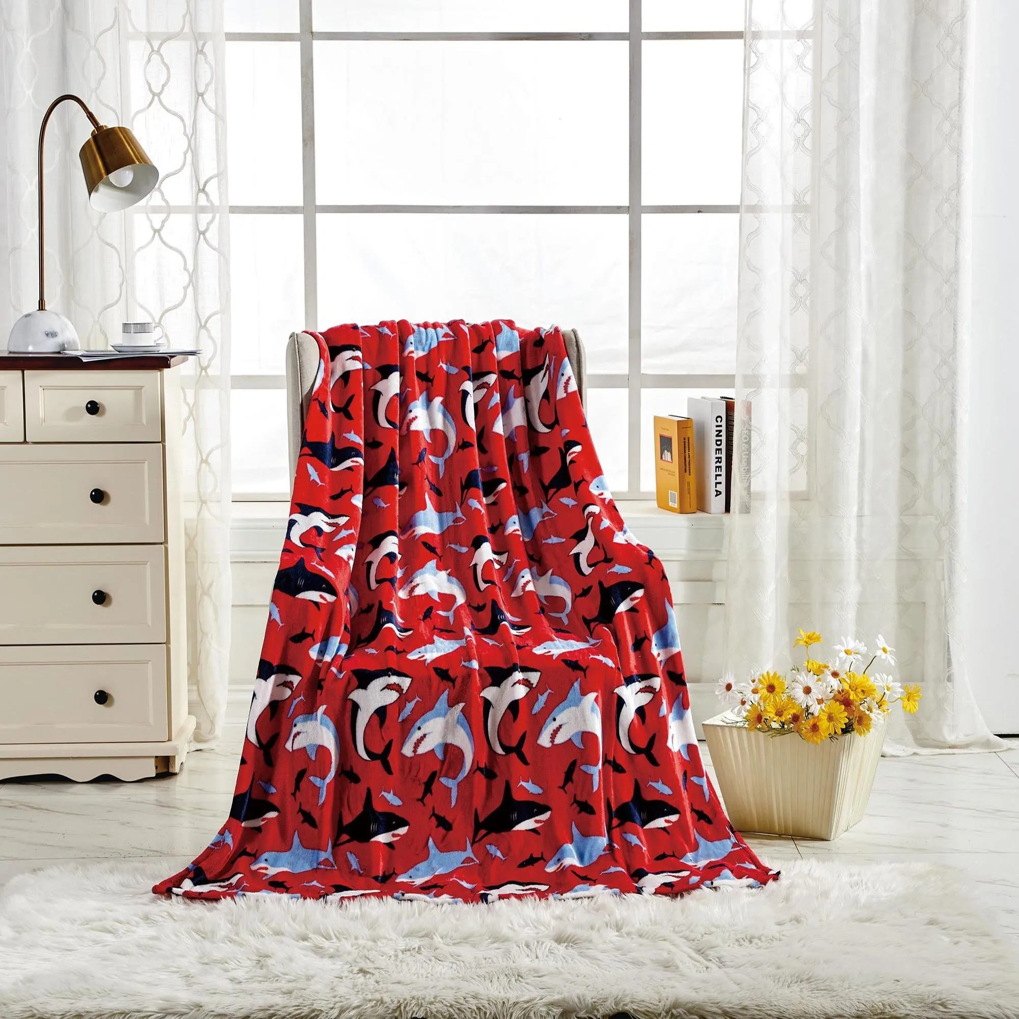 Plazatex Red Shark Micro plush Decorative All Season Red Color 50" X 60" Throw Blanket