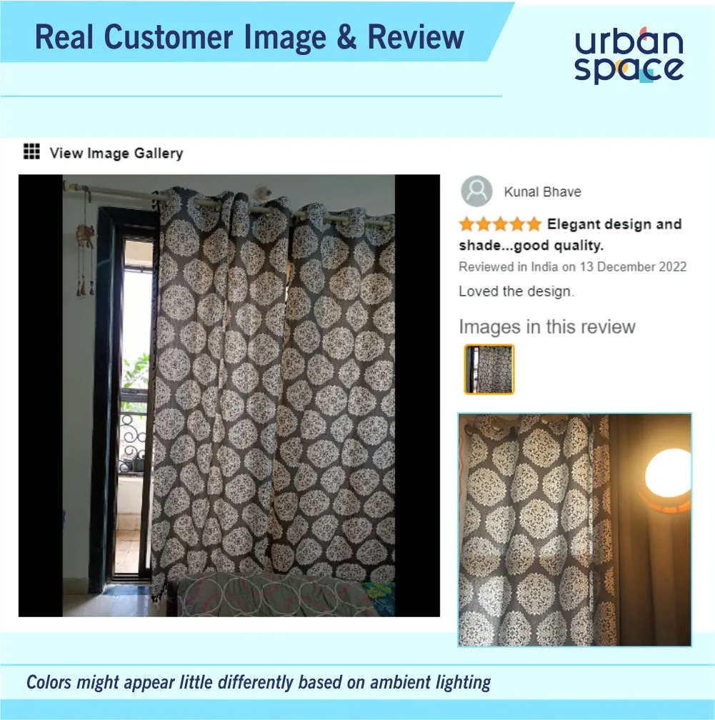 Premium 100% Cotton Curtain for Window & Curtains for Door - Pack of 1 Curtain, New Mandala Grey