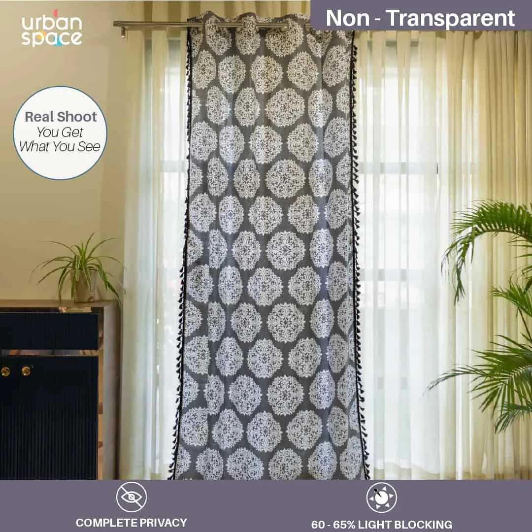 Premium 100% Cotton Curtain for Window & Curtains for Door - Pack of 1 Curtain, New Mandala Grey