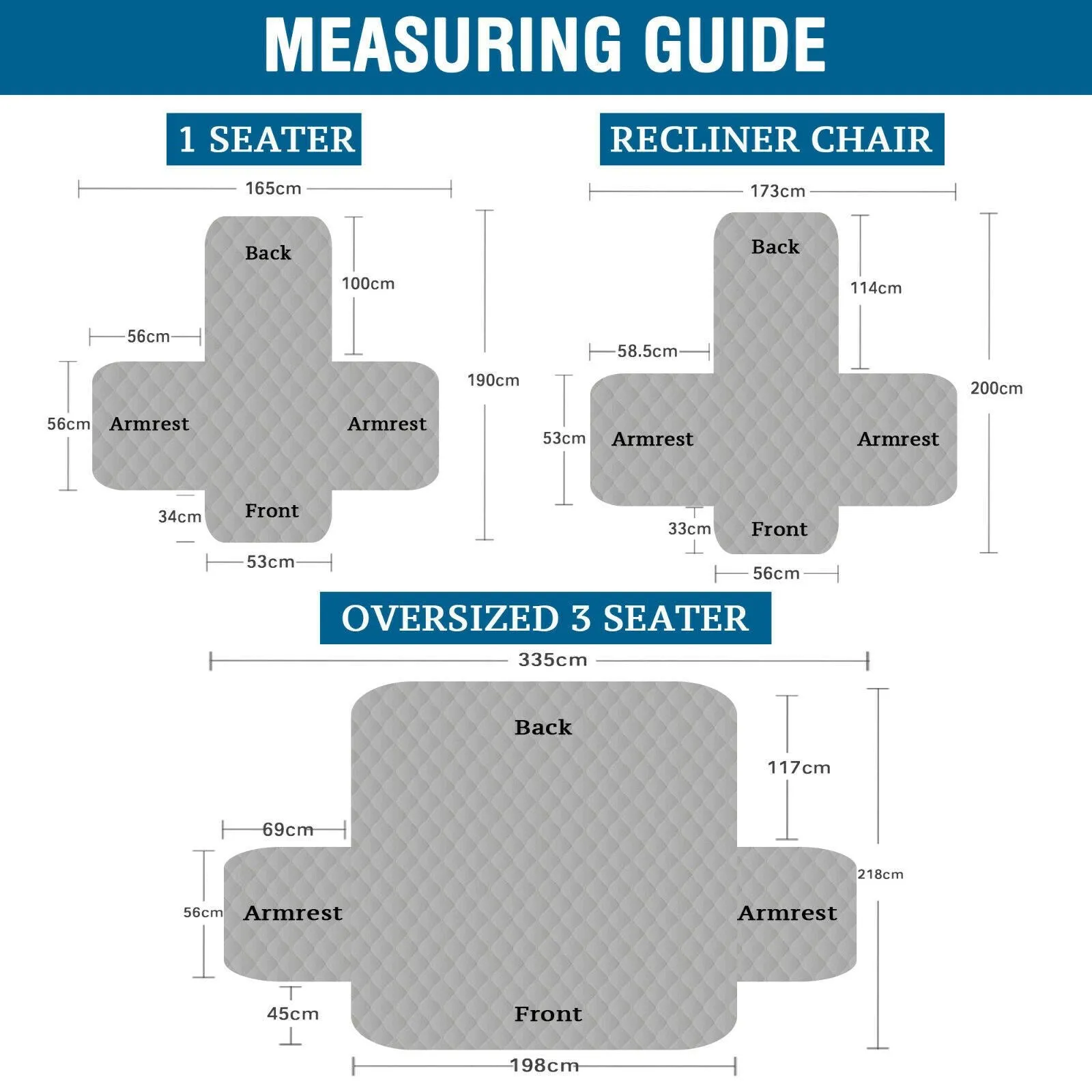 Quilted Sofa Protector Slip Cover Couch Covers 1/2/3 Recliner