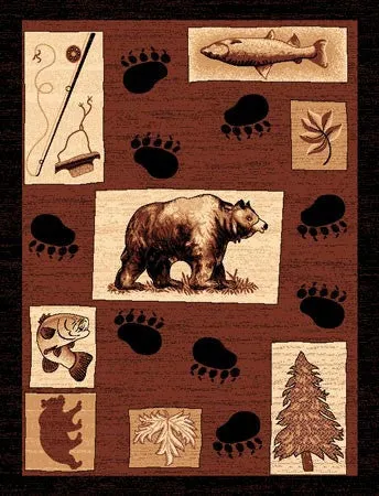 "Bear & Fish" Cabin Area Rug - 4 x 5