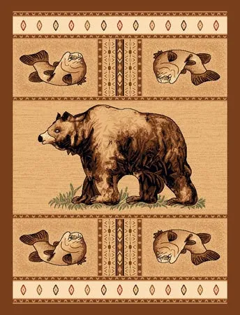 "Bear & Fish" Cabin Area Rug - 5 x 7