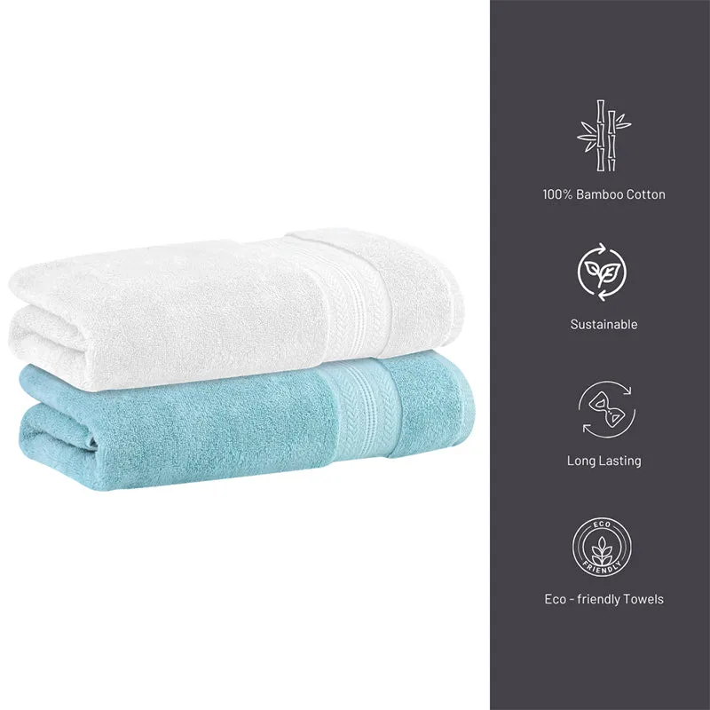 Reign Bath Towel (White & Blue) - Set Of Two