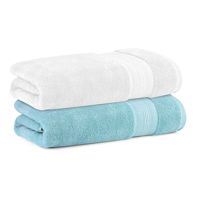 Reign Bath Towel (White & Blue) - Set Of Two