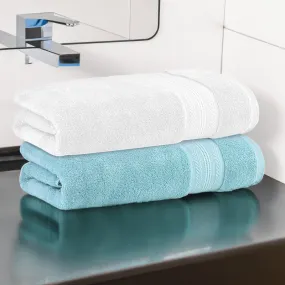 Reign Bath Towel (White & Blue) - Set Of Two