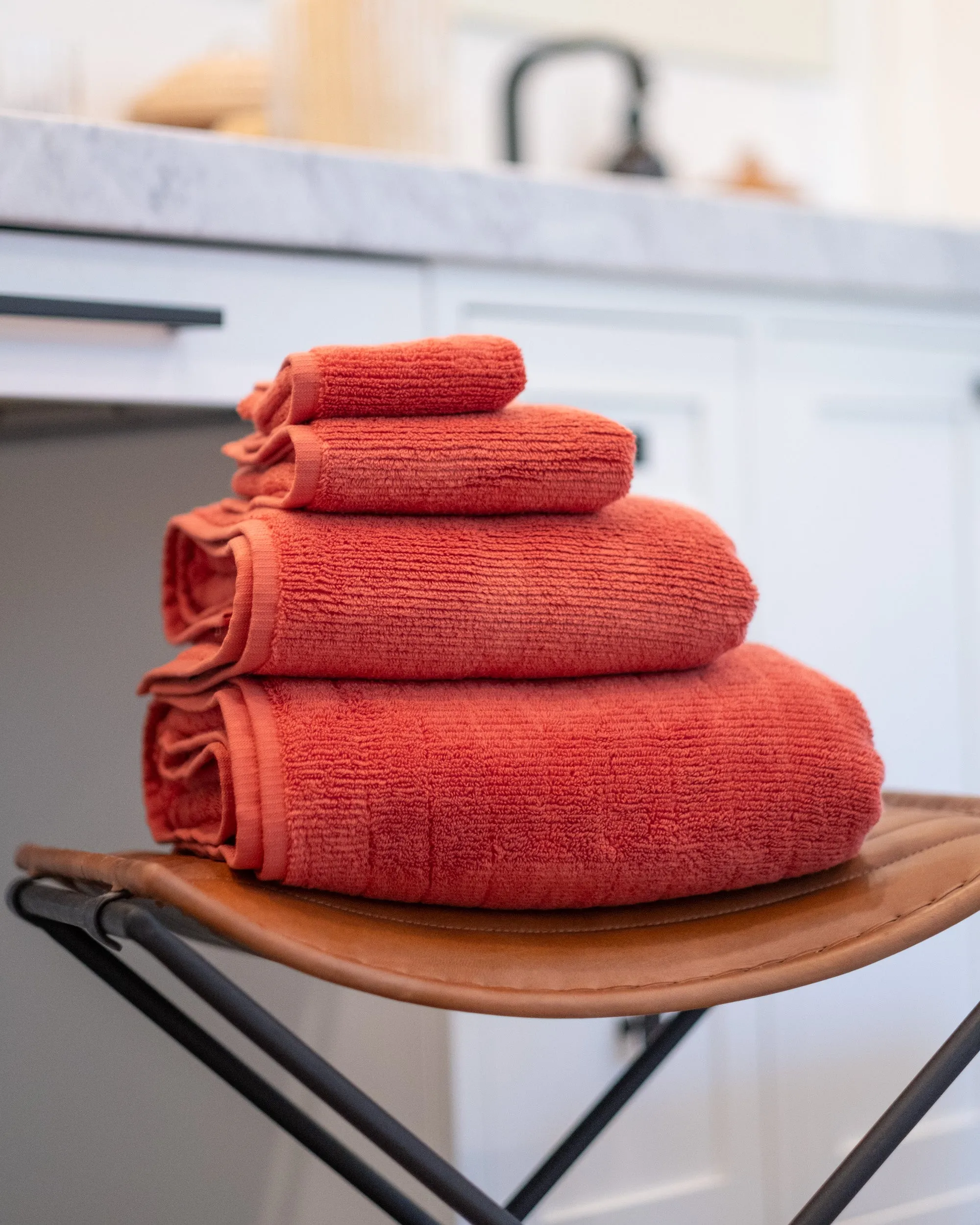 Ribbed Bath Towels in Terracotta