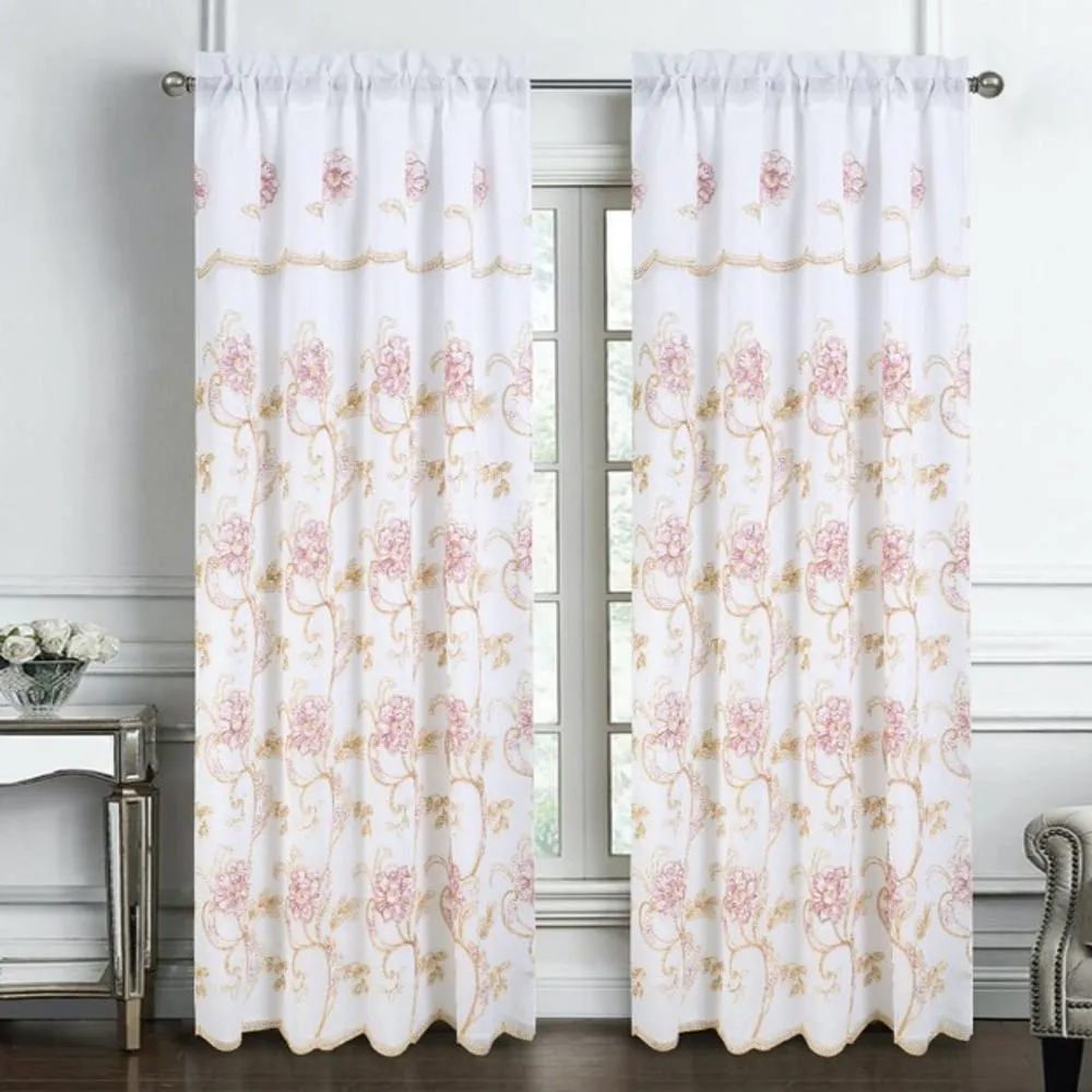 RT Designers Collection Remy Stylish & Premium Embroidered Curtain Panel 54" x 84" Pink