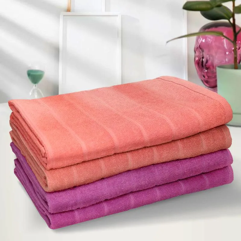 Sarda Bath Towel (Peach & Purple) - Set Of Four