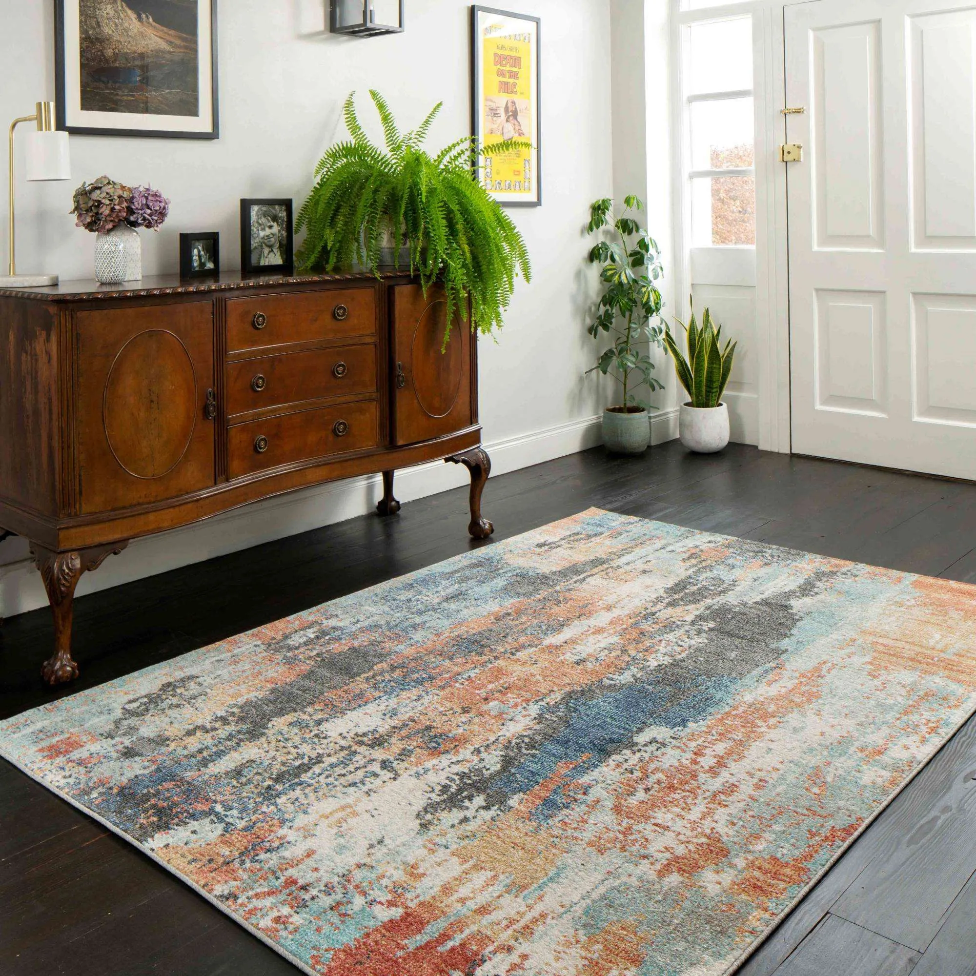 Soft Abstract Distressed Multicolour Living Room Rug - Moore