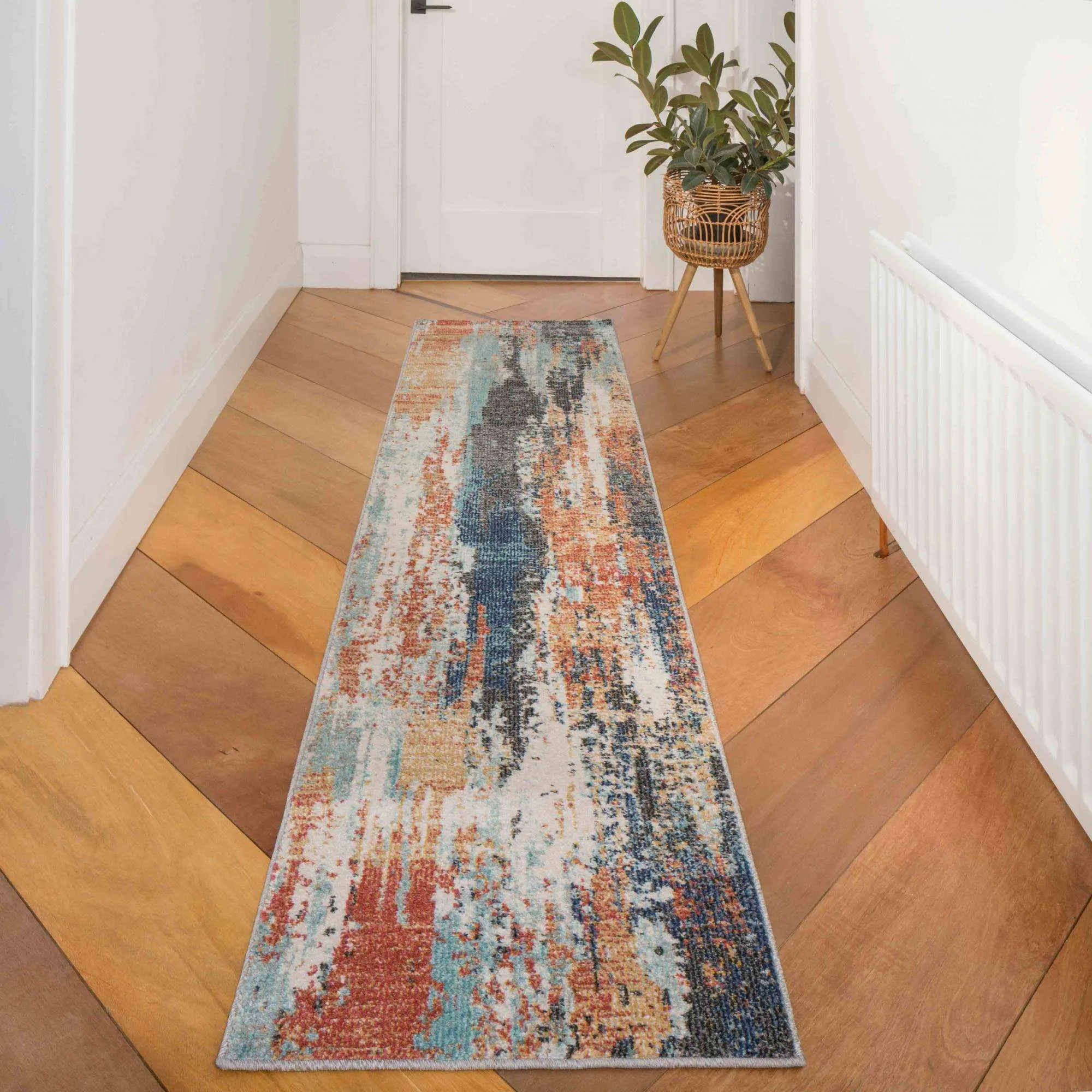 Soft Abstract Distressed Multicolour Living Room Rug - Moore