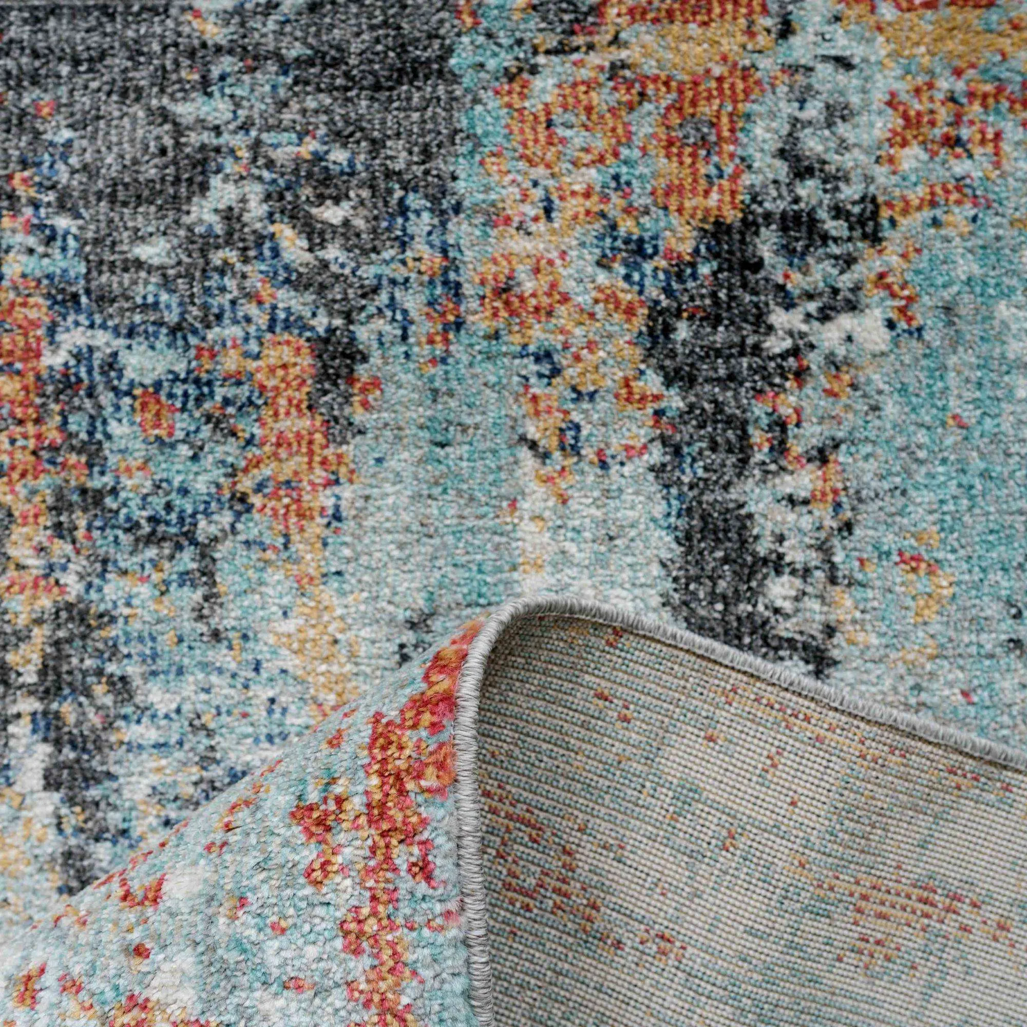 Soft Abstract Distressed Multicolour Living Room Rug - Moore