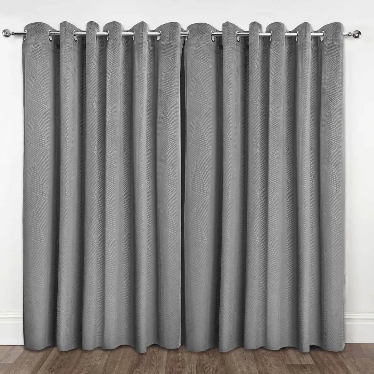 Thermal Blackout Eyelet Curtains Embossed Velvet Woven Silver