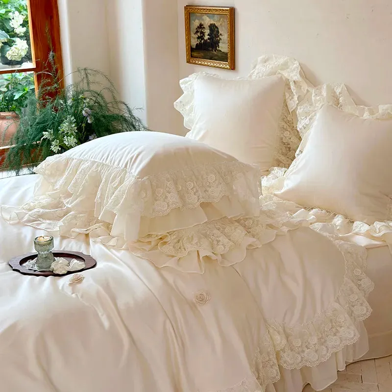 Trend4us Elegant Premium Lace Ruffled Bedding Set