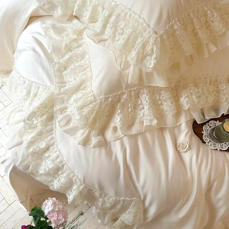 Trend4us Elegant Premium Lace Ruffled Bedding Set